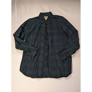LL Bean Men's M Scotch Plaid Flannel Button Up Shirt Green Navy Long Sleeve